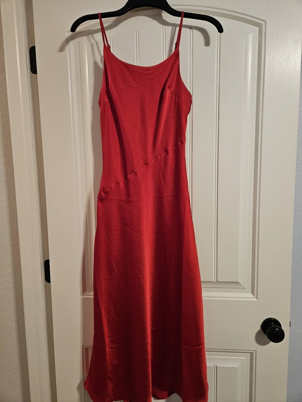 Red Satin Slip Dress with Spaghetti Straps